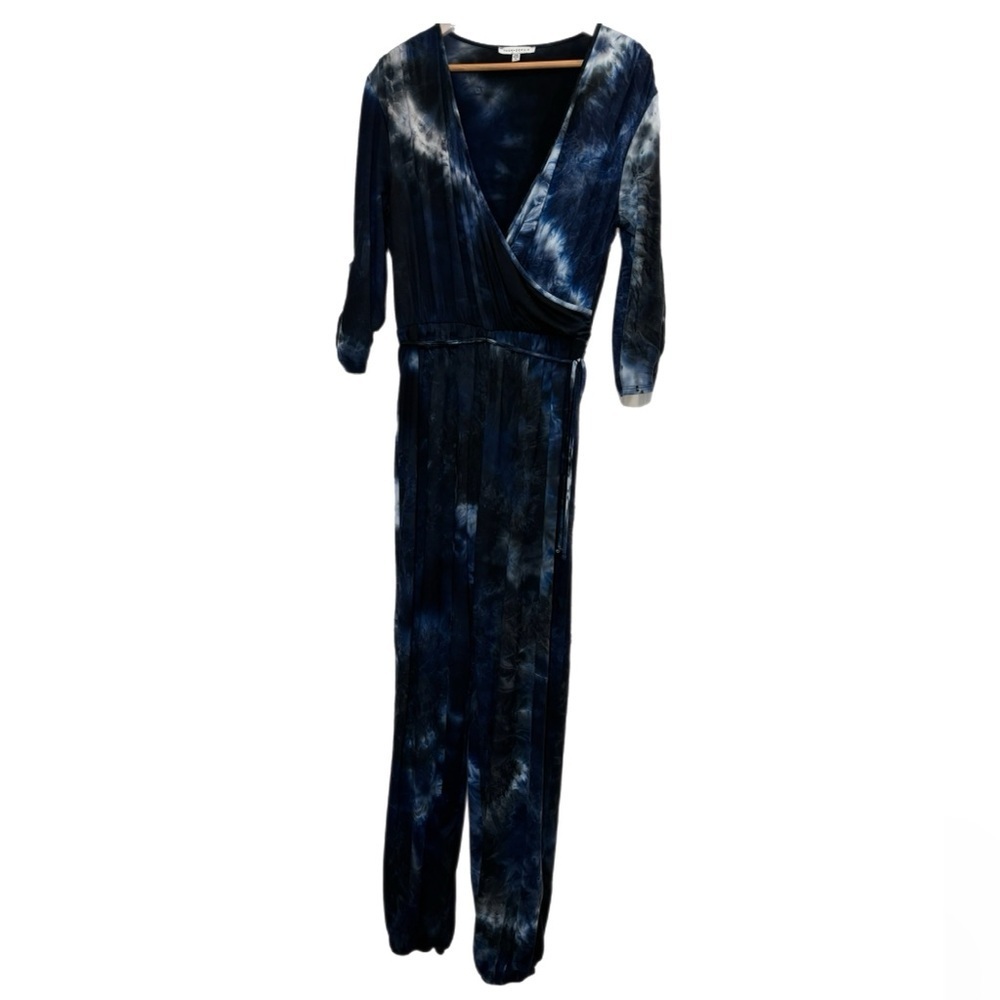 Tash + Sophie blue tie dye 3/4 sleeve wrap front jumpsuit - Picture 1 of 6